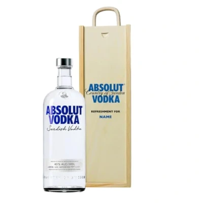 Image of Personalised Absolut Vodka &amp; Gift Set in Wooden Box 40% ABV (70cl)