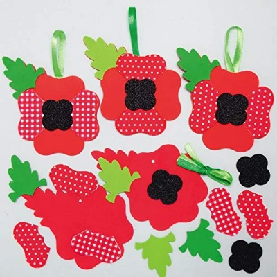 Image of Baker Ross Poppy Mix and Match Decoration Kits Pack of 8, Kids Remembrance Armistice Day Crafts (AX215)