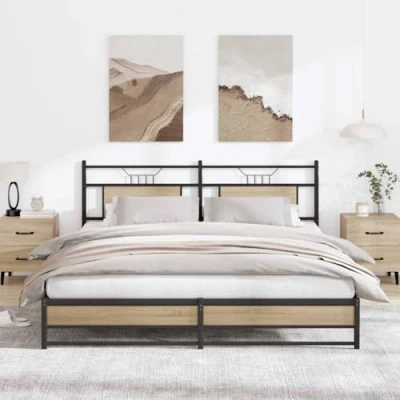 Image of vidaXL Metal Bed Frame Sonoma Oak 183x213 cm Durable Steel Slats, Extra Storage, Modern Design for Bedroom