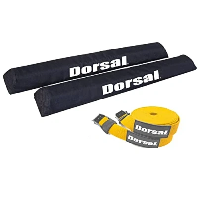 Image of DORSAL Aero Roof Rack Pads with 15 ft Surf Straps Pack of 4 for Car Surfboard Kayak SUP Long 28&quot; Yellow
