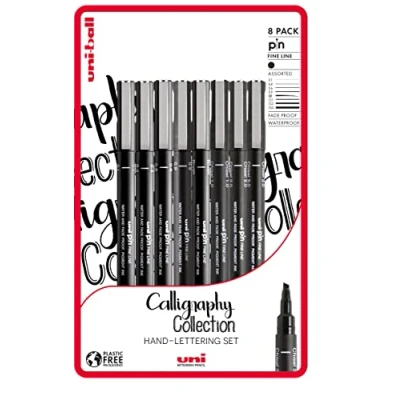 Image of uni ball PIN Fineliners, Black Fine Tipped Writing Pens, Water and Fade Resistant Ink, Ideal for Architects, Sketching, Scrapbooking, Outlining, Art, Calligraphy, Archival Quality, Pack Of 8