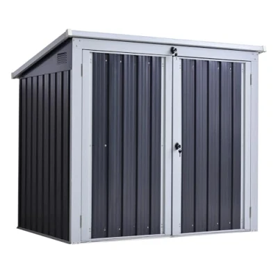 Image of Outsunny 5ft x 3ft Garden 2 Bin Corrugated Steel Rubbish Storage Shed w/Locking Doors Lid Outdoor Hygienic Dustbin Unit Garbage Trash Cover
