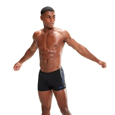 Image of Speedo Men&#039;s Tech Panel Aquashort, Black/Chroma Blue/Spritz, 28