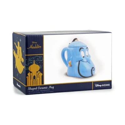 Image of Disney Aladdin Shaped Mug with Lid Genie Office Latte Gifts 3D Mug, Blue