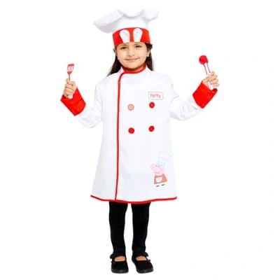 Image of amscan 9907540 Childs Unisex Official Peppa Pig Licensed Chef&#039;s Kit Fancy Dress Costume Ages: 3 4 Years