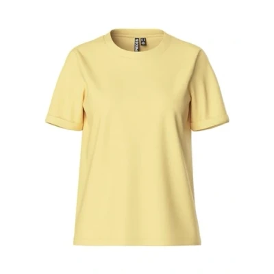 Image of PIECES Women&#039;s Pcria Ss Fold Up Solid Tee Noos Bc T Shirt, Yellow (Pale Banana), L