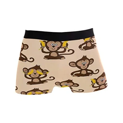 Image of ZZKKO Monkey Banana Mens Boxer Briefs Underwear Breathable Stretch Trunk with Pouch XL Brown