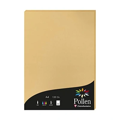 Image of Clairefontaine Ref 4279C Pollen Coloured Paper (Pack of 50 Sheets) A4 (210 x 297mm), 120gsm Paper, Inkjet &amp; Laser Printer Compatible, Acid Free Caramel