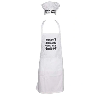 Image of Sterling Smart® Mens Cotton Apron &amp; Hat Set Cooking Chef Kitchen Novelity BBQ Funny Novelty Grilling Ideas BAKEWARE (Dont Mess with White Set)