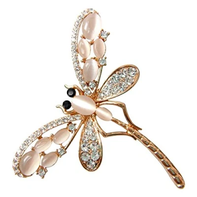 Image of Navachi 18k Gold Plated White Opal Crystal Dragonfly Az7906b Brooch pins