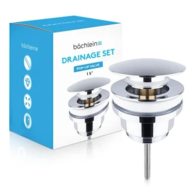 Image of Bächlein Universal Drain Set Without Overflow (Chrome Space Saving) Brass Valve Installation with Instructions