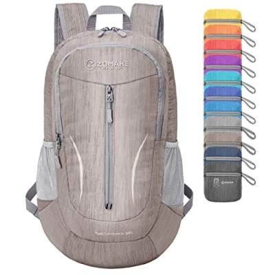 Image of ZOMAKE Foldable Backpack Lightweight 25L Packable Small Backpacks Water Resistant Hiking for Outdoor Travel Walking,Camping(Light Gray)