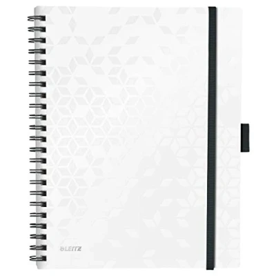 Image of Leitz A4 Stiff Cover Notebook, White Wire Bound, 80 Sheets, Ruled, gsm Ivory Paper, Wow Be Mobile Range