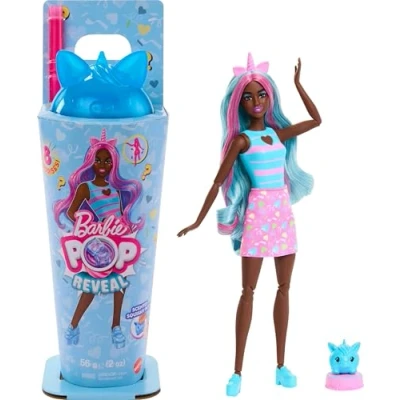 Image of Barbie Pop Reveal Series Doll &amp; Accessories Set, Shakes Series, Scented Unicorn Fashion Pet, 8 Surprises Include Color Change, JCN86