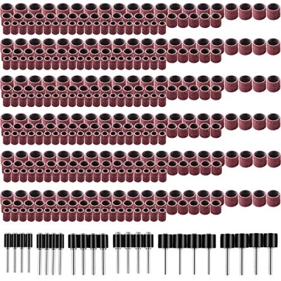Image of SIQUK 384 Pieces Drum Sander Set Including 360 Nail Sanding Band Sleeves and 24 Mandrels for Dremel Rotary Tool