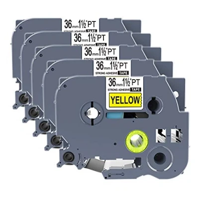 Image of IDIK 5PCS Compatible for Brother P Touch TZ S661 Strong Adhesive Black on Yellow Label Tape (36mm*8m)