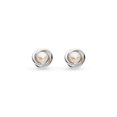 Image of Kit Heath Sterling Silver and Freshwater Pearl Bevel Trilogy Stud Earrings
