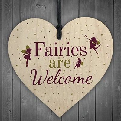 Image of RED OCEAN Wooden Fairies Welcome Hanging Garden Gardening Shed Summer House Wall Plaque Fairy Sign