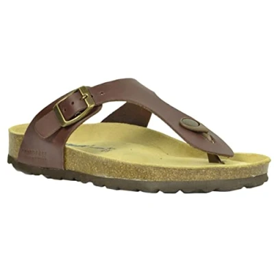 Image of Sanosan Geneve Leather Women&#039;s Designer Thong Sandals (8 UK, Brown Leather)