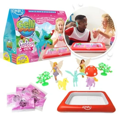 Image of Zimpli Kids Gelli Adventures Fantasy Pack, 5 Use 8 x Figures, Inflatable Tray, Imaginative Pretend Playset, Children&#039;s Sensory Kit, Birthday Gift for Boys &amp; Girls, Role Play Toy