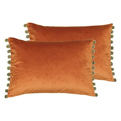Image of Paoletti Fiesta Twin Pack Feather Filled Cushions, Rust/Khaki, 2 Count (Pack of 1)
