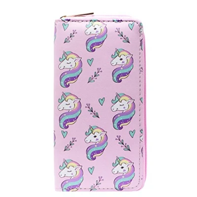 Image of DonDon Ladies and Girls Purse Wallet with Zip Fastener Colorful Unicorns