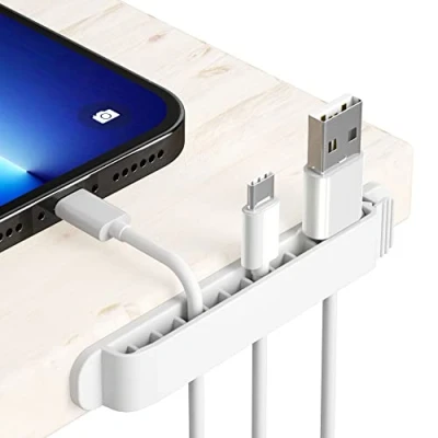 Image of PZOZ 3 Pack Cable Clips Management Organiser Cord Holder Self Adhesive Desk Wire Tidy for Phone Charging Home Office (White)