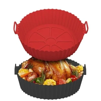 Image of EasefulLife Air Fryer Liners Silicone 2 Pcs Reusable 8 Round Liner Airfryer Accessories for Ninja Tower Tefal Cosori Instant Vortex