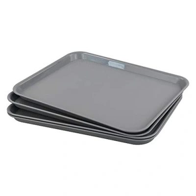 Image of Gloreen 4 Pack Retangular Serving Tray, Plastic Resturant Fast Food Trays, Grey