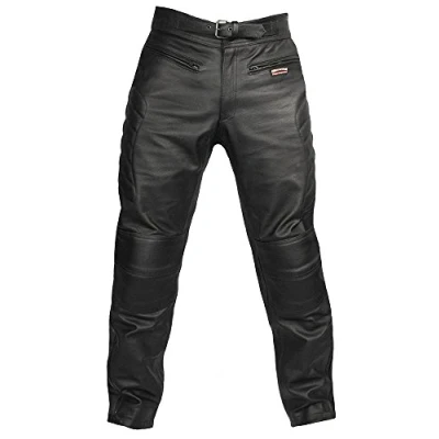Image of Skintan CE Armoured Mens Leather Motorcycle Trousers (Long L33 W44) Black