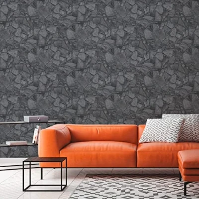 Image of A.S. Création Bricks &amp; Stones 389367 Non Woven Wallpaper Stone Look 10.05 m x 0.53 Made in Germany Black Anthracite