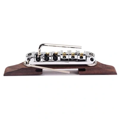 Image of Alnicov Chrome Plated Roller Saddles Rosewood Bridge Set For Jazz Guitar