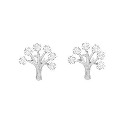 Image of Tuscany Silver Women&#039;s Sterling Rhodium Plated Cubic Zirconia Tree of Life Earrings 9.5 x 10 mm