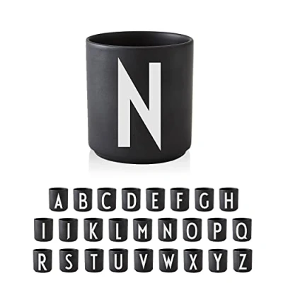 Image of Design Letters Coffee Cup (A Z) Gift for Christmas Men &amp; Women Porcelain Mug Personalised Initial Decorations/Table Decoration Letter Black 250 Ml