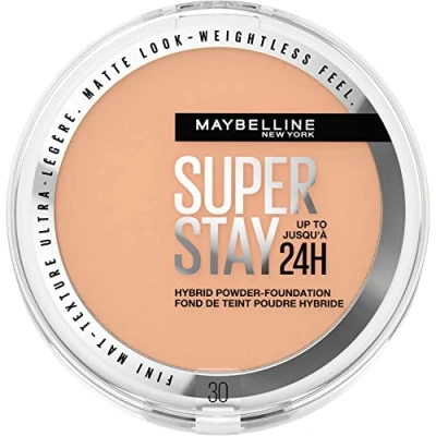 Image of Maybelline Powder Foundation, Long lasting 24H Wear, Medium to Full Coverage, Transfer, Water &amp; Sweat Resistant, SuperStay Hybrid 30