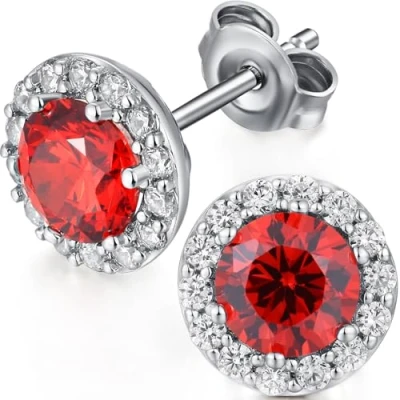 Image of Halo Diamond Earrings for Women 925 Sterling Silver Stud Fake Studs White Gold Cubic Zirconia Hypoallergenic Crystal 10mm