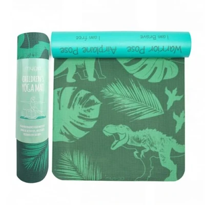 Image of Myga Childrens Yoga Mat Non Slip Kids for Yoga, Fitness and Exercise Multipurpose with 8 Poses on Reverse Comfortable, Lightweight Travel Friendly Jurassic Jungle
