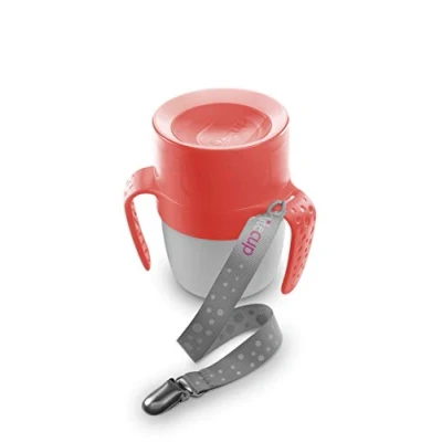 Image of Litecup Baby Non Spill 360 Easy Flow Drinking Sippy Cup with Ribbon Tether Coral