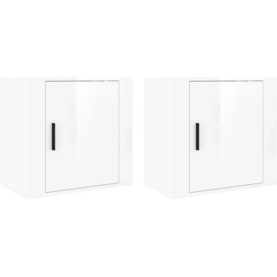 Image of vidaXL Wall mounted Bedside Cabinets 2 pcs High Gloss White 50x30x47cm