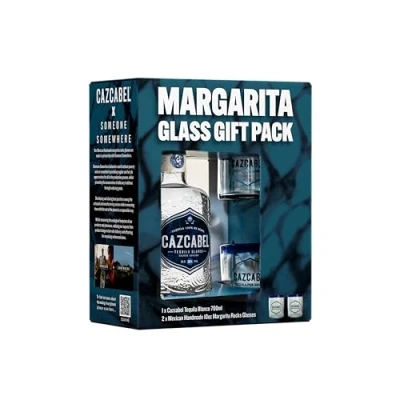 Image of Cazcabel Blanco Tequila Premium Gift Set with Handmade Margarita Glasses, Mexican for Cocktails &amp; Gifting, 100% Blue Weber Agave, Additive Free, 38% ABV, 70 cl