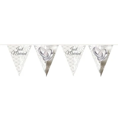 Image of Folat 21364 Just Married Wedding Bunting Garland 10 m, Silver Colored