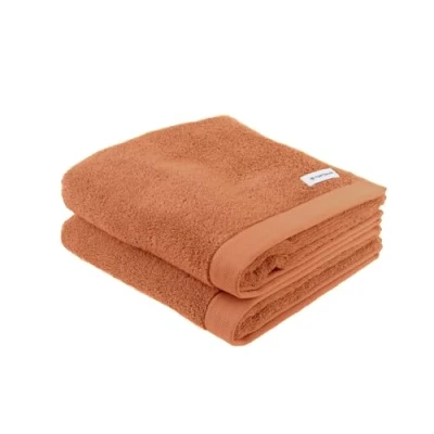 Image of Herding Tom Tailor Hand Towels, Set of 2, 50 x 100 cm, 100% Cotton/Terry Towel, with Hanger and Label Logo, Colour Bath Orange (Dark Coral)