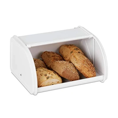 Image of Relaxdays 10030067 White Bin, Powder Coated Steel, Storage Box, H x W D: 13.5 26 21 cm, Bread Container