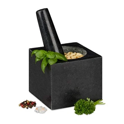 Image of Relaxdays 10029955 Pestle, Spices, Herbs, Polished Stone Mortar, 9.5 x 11 cm, Vol. 250 ml, Granite, Grey, Beige