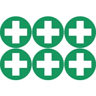 Image of First aid Symbol Safety Sign (Pack of 6) Self Adhesive Stickers (50mm x 50mm)