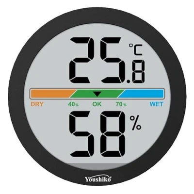 Image of Youshiko Digital Thermo Hygrometer, Indoor Weather Thermometer Hygrometer Gauge, Monitor Temperature and Humidity Meter for Home Office, Min/Max Records (Black)
