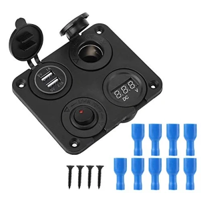 Image of Gorgeri 12V 4 Gang LED Toggle Switch Panel Cigarette Lighter Voltmeter Dual USB 4.2A for Car Boat (Red)(Red)