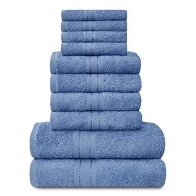 Image of Lions Towels Family Bale Set 10 Piece 100% Egyptian Cotton, 4x Face Hand 2x Bath Towel, Premium Quality Highly Water Absorbent Bathroom Accessories, Machine Washable, Blue, 544654