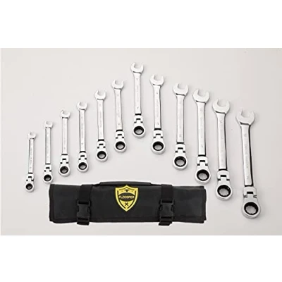 Image of Birsppy AWEHIRU FLZOSPER 12pc. Flex Head Ratcheting Wrench Set，8 19mm Metric CR V Quick Access Spanner with Portable Toolbag (Flex Wrench)