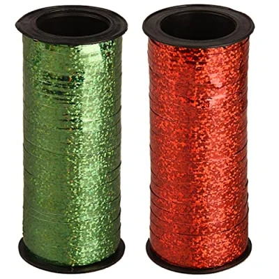 Image of MFUOE 2 Rolls 200 Yards Christmas Curling Ribbon Crimped Red Green Balloon Sting for Gift Wrapping Party